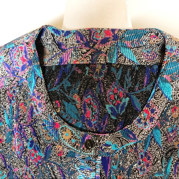 Vintage Bright Floral Paisley Button Front Blouse - Picture 5 of 10